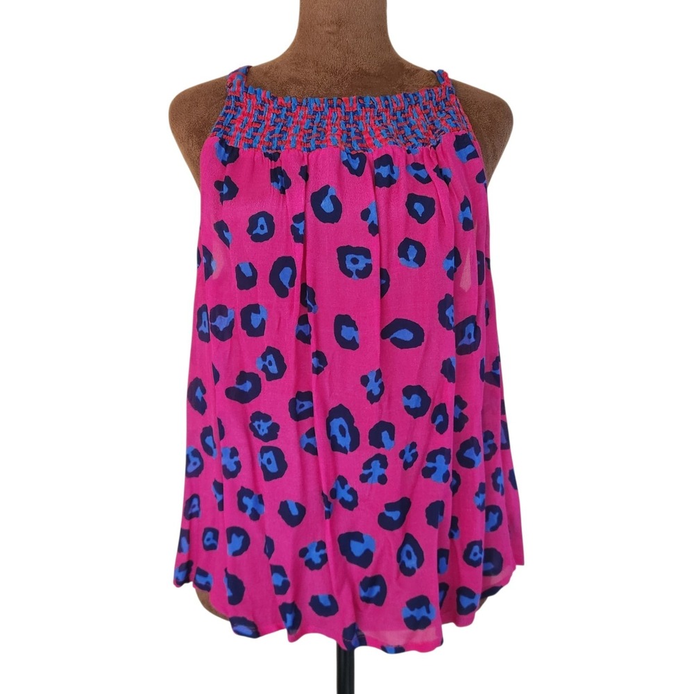 Anthropologie Conditions Apply Animal Print Tank Top Tie Back Pink Leopord M - Picture 2 of 9